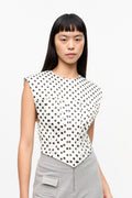 GANNI Printed Double Satin Corset Blouse - Egret