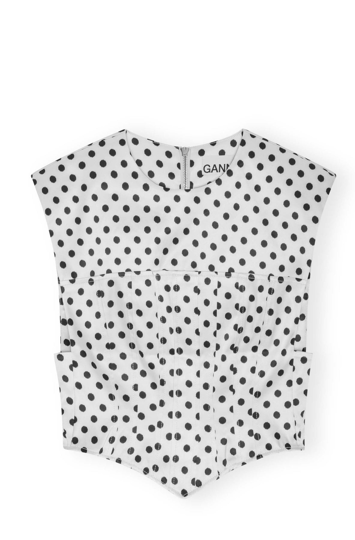 GANNI Printed Double Satin Corset Blouse - Egret