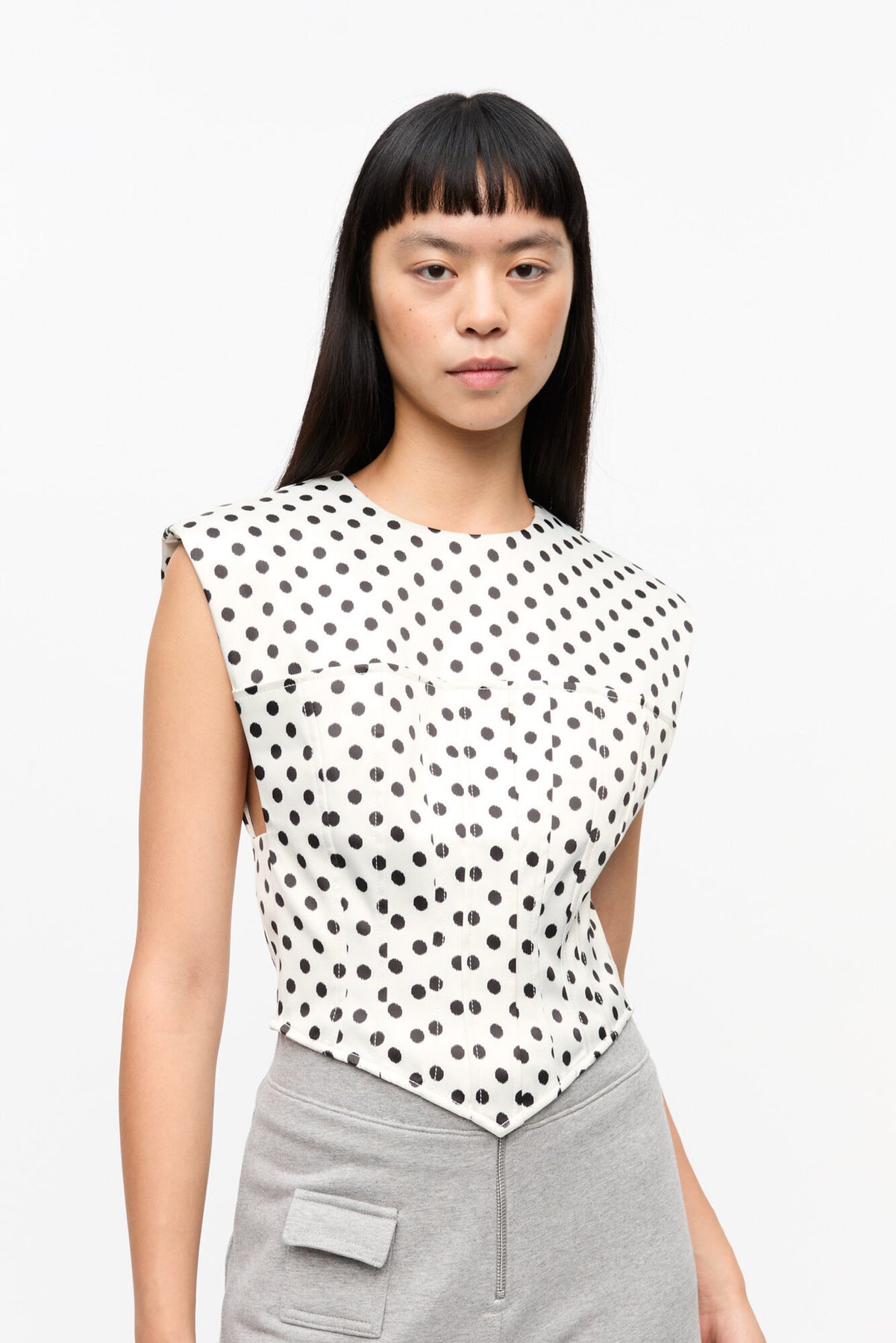 GANNI Printed Double Satin Corset Blouse - Egret