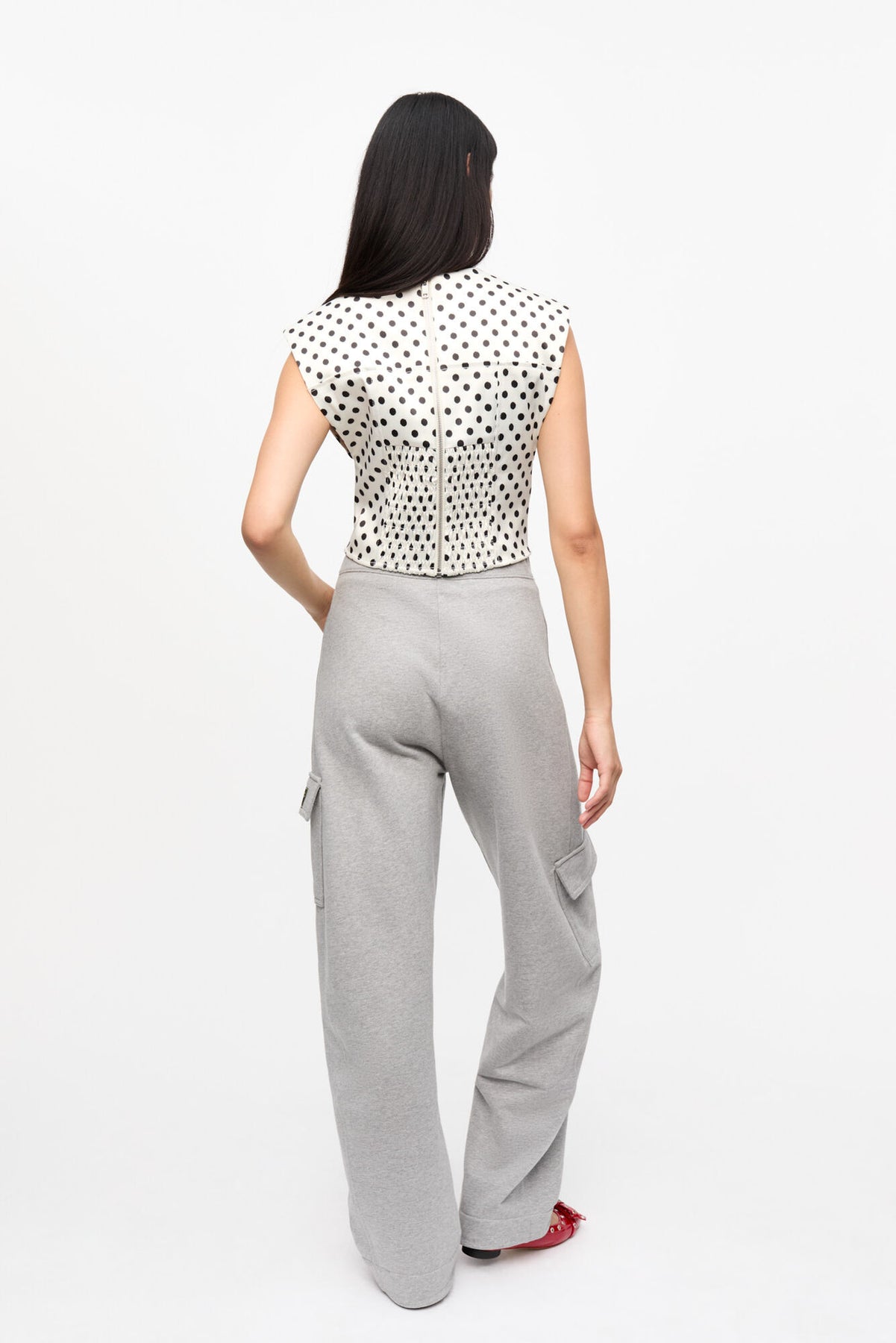 GANNI Printed Double Satin Corset Blouse - Egret