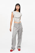 GANNI Printed Double Satin Corset Blouse - Egret