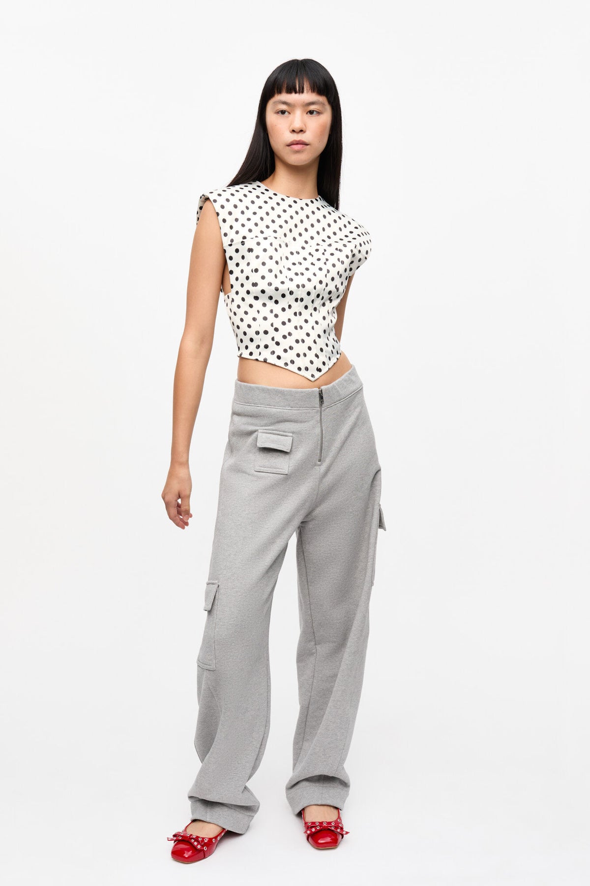 GANNI Printed Double Satin Corset Blouse - Egret