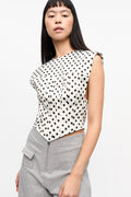 GANNI Printed Double Satin Corset Blouse - Egret