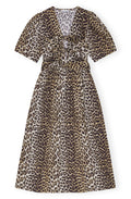 GANNI Printed Cotton Tie Strap Midiklänning - Leopard