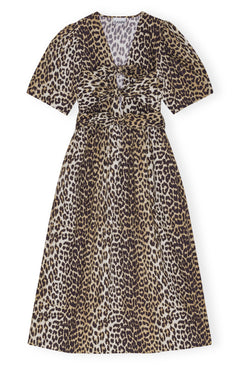 Printed Cotton Tie Strap Midi Dress - Leopard