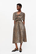 GANNI Printed Cotton Tie Strap Midiklänning - Leopard