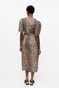GANNI Printed Cotton Tie Strap Midiklänning - Leopard