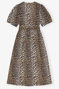 GANNI Printed Cotton Tie Strap Midiklänning - Leopard