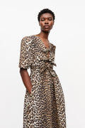 GANNI Printed Cotton Tie Strap Midiklänning - Leopard