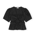 Washed Stretch Cotton Tie Strap Blouse - Svart