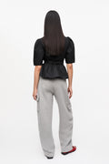 Washed Stretch Cotton Tie Strap Blouse - Svart