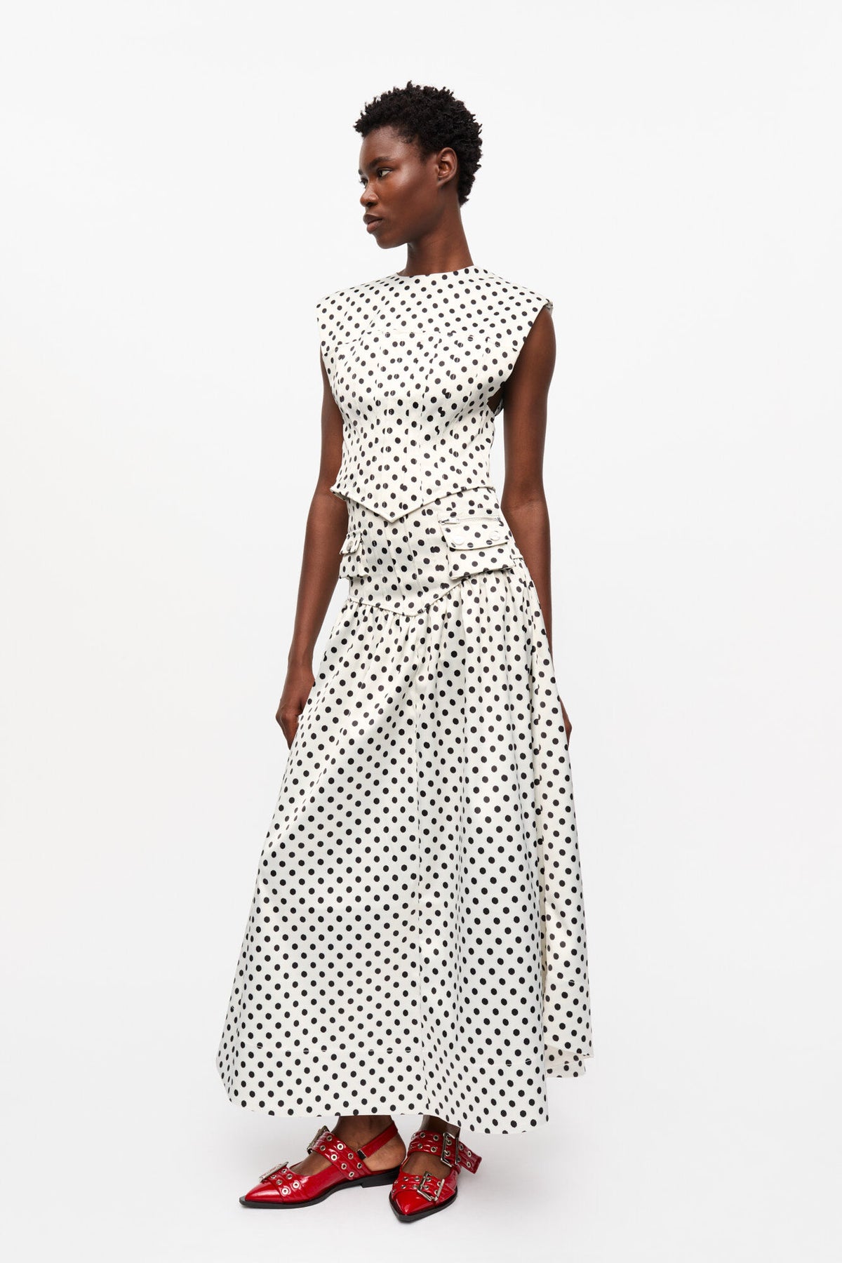 Printed Double Satin Long Pocket Skirt - Egret