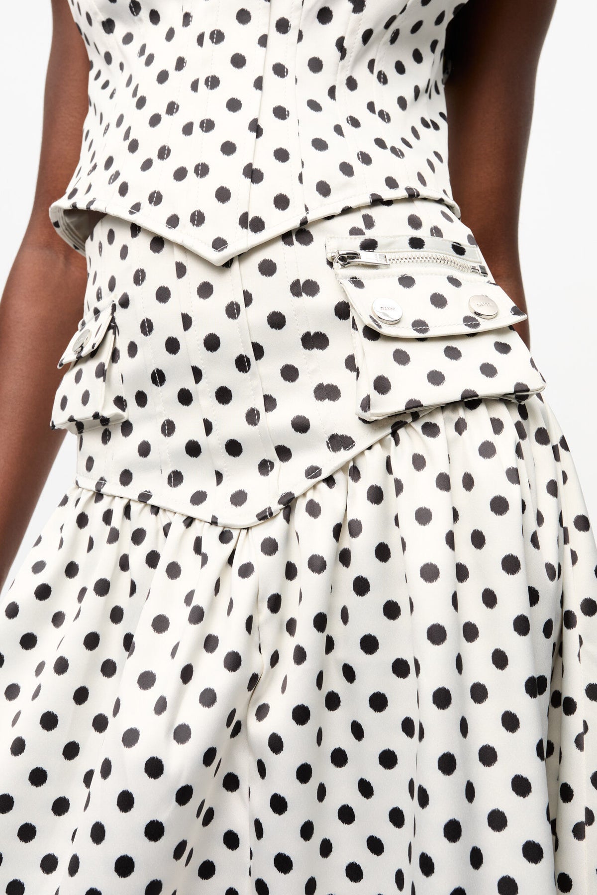 Printed Double Satin Long Pocket Skirt - Egret