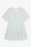 Ganni Stripe Cotton Mini Dress - Egret
