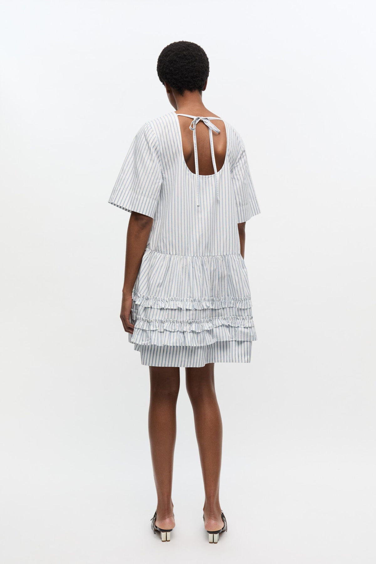Ganni Stripe Cotton Mini Dress - Egret