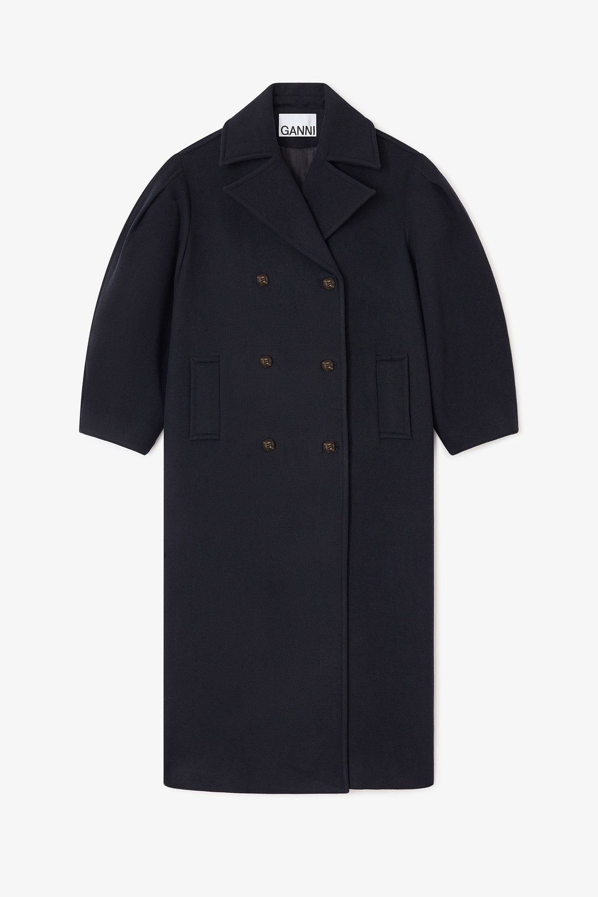 Ganni Peacoat Wool Long Coat - Sky Captain
