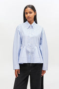 Stripe Cotton Peplum Shirt - Lavender Lustre