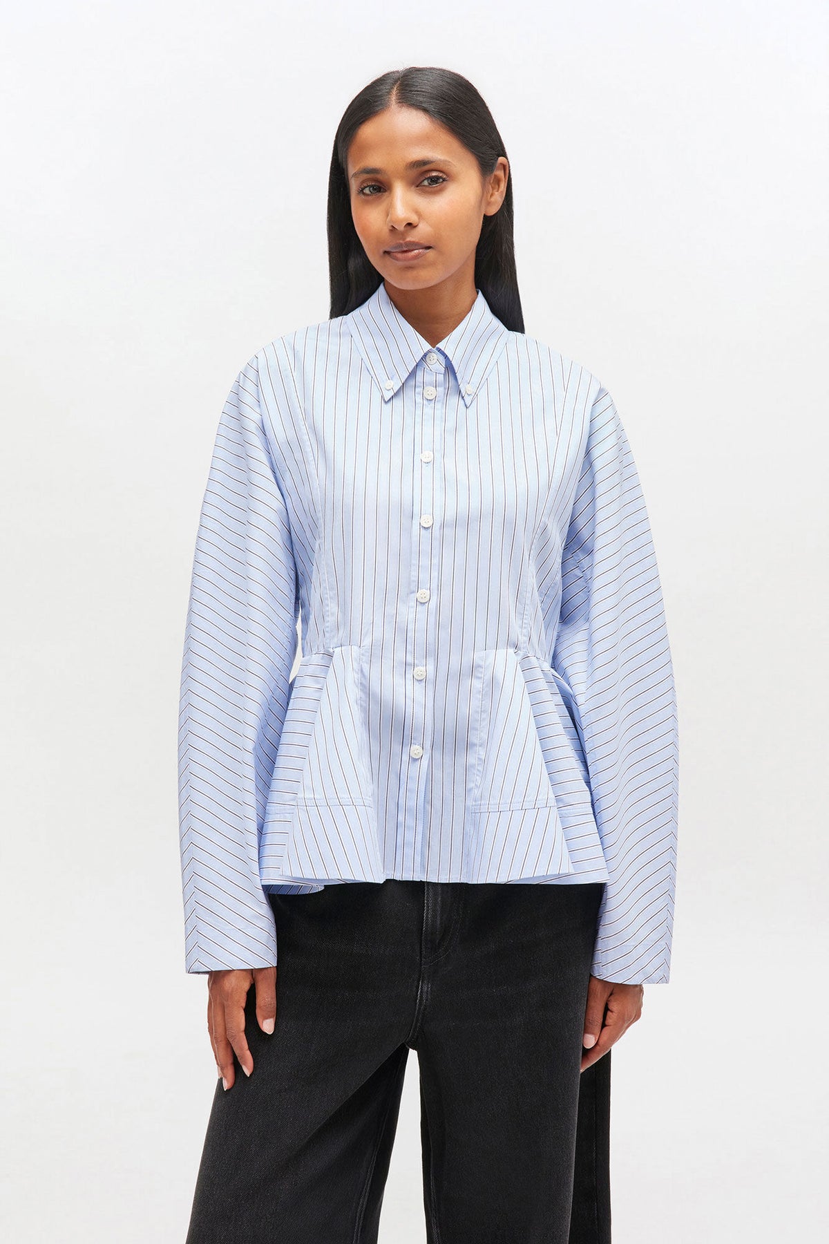 Stripe Cotton Peplum Shirt - Lavender Lustre