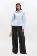 Stripe Cotton Peplum Shirt - Lavender Lustre