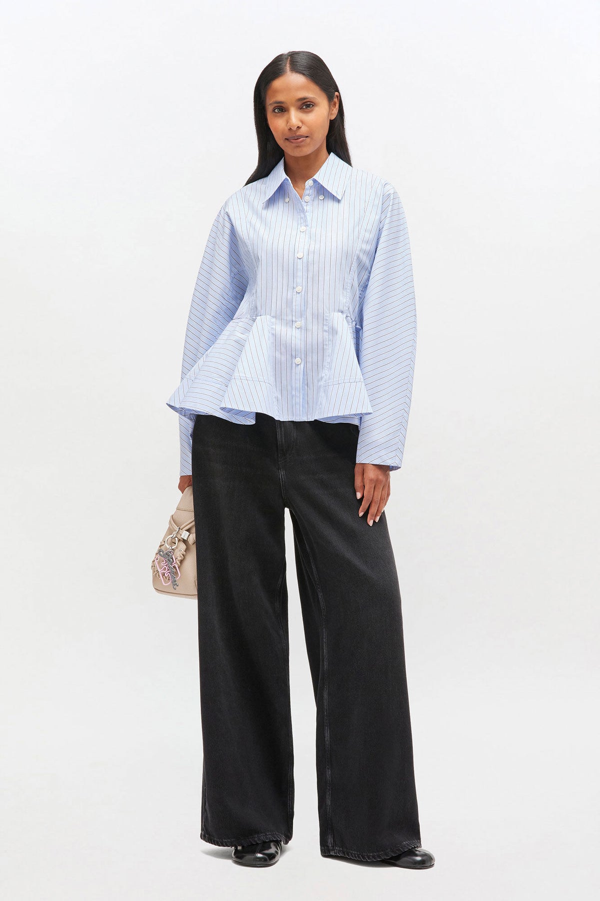 Stripe Cotton Peplum Shirt - Lavender Lustre