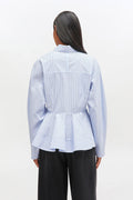 Stripe Cotton Peplum Shirt - Lavender Lustre