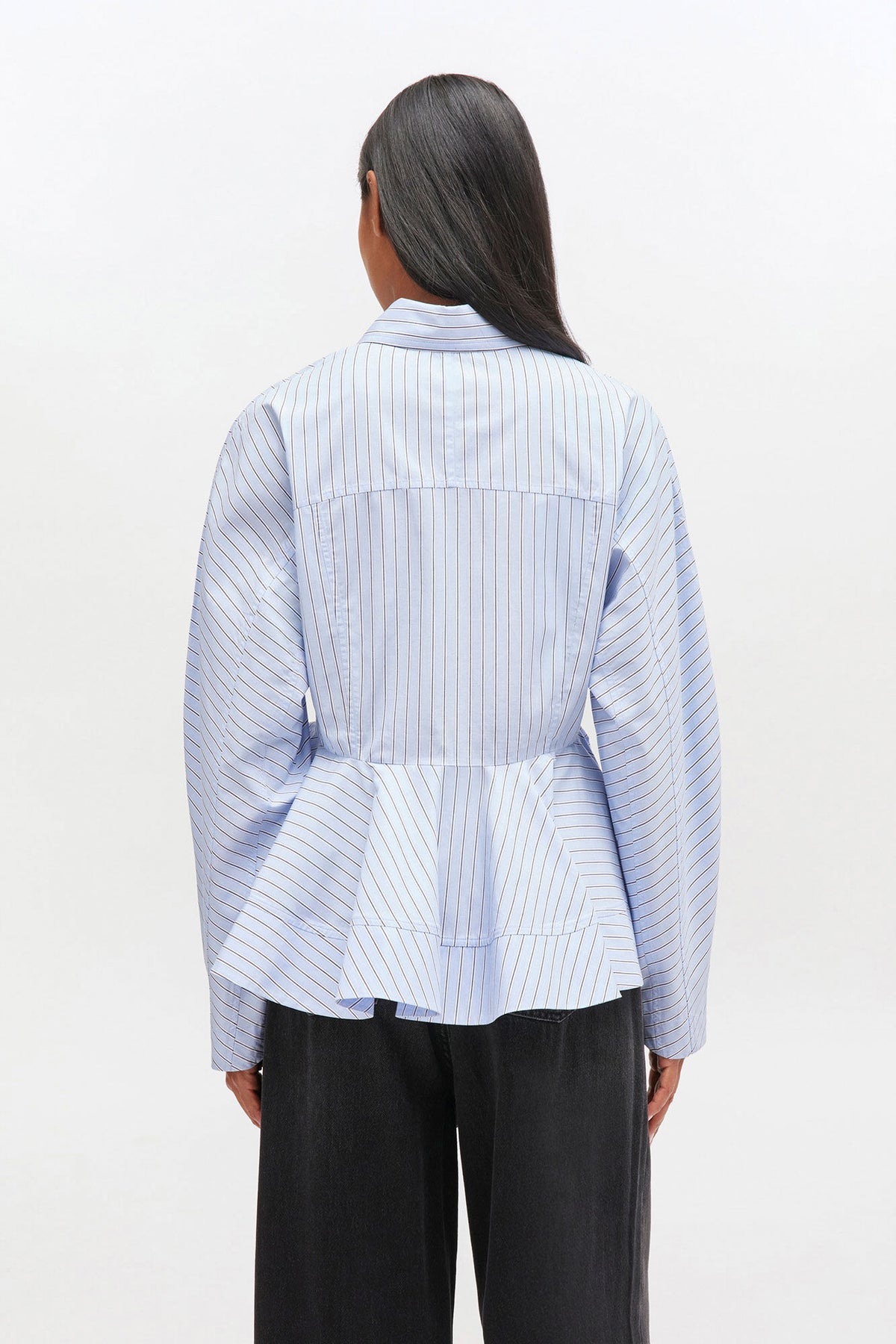 Stripe Cotton Peplum Shirt - Lavender Lustre