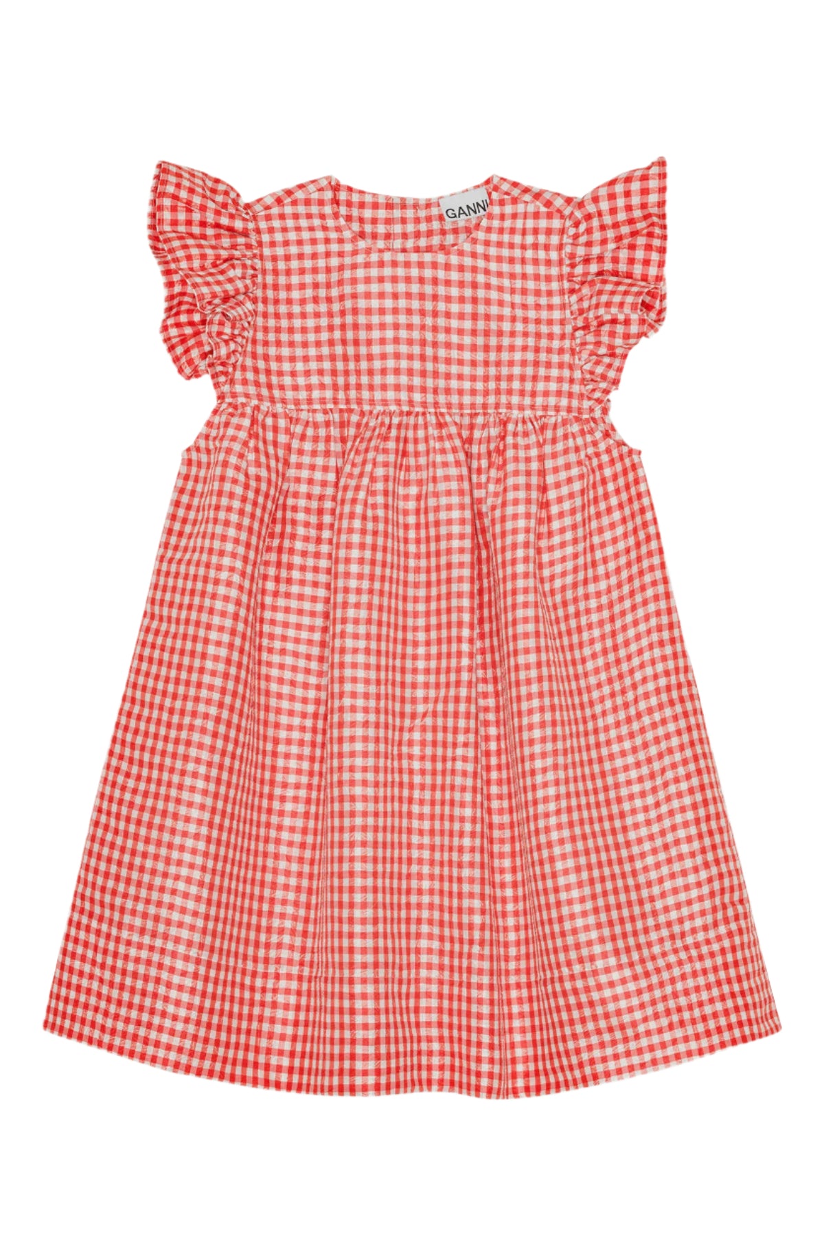 Crinkled Taffeta Check Frill Mini Dress - Red Alert