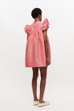 Crinkled Taffeta Check Frill Mini Dress - Red Alert