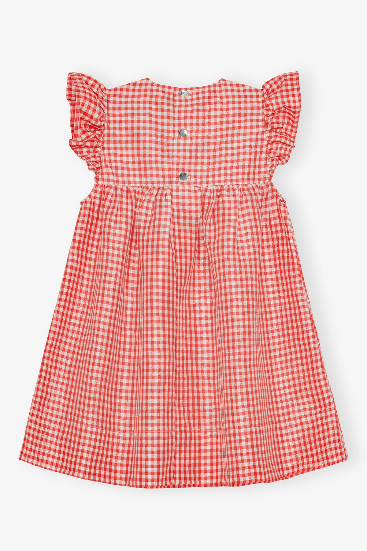 Crinkled Taffeta Check Frill Mini Dress - Red Alert