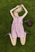 Washed Stretch Cotton Mini Bow Tie Dress - Bleached Mauve
