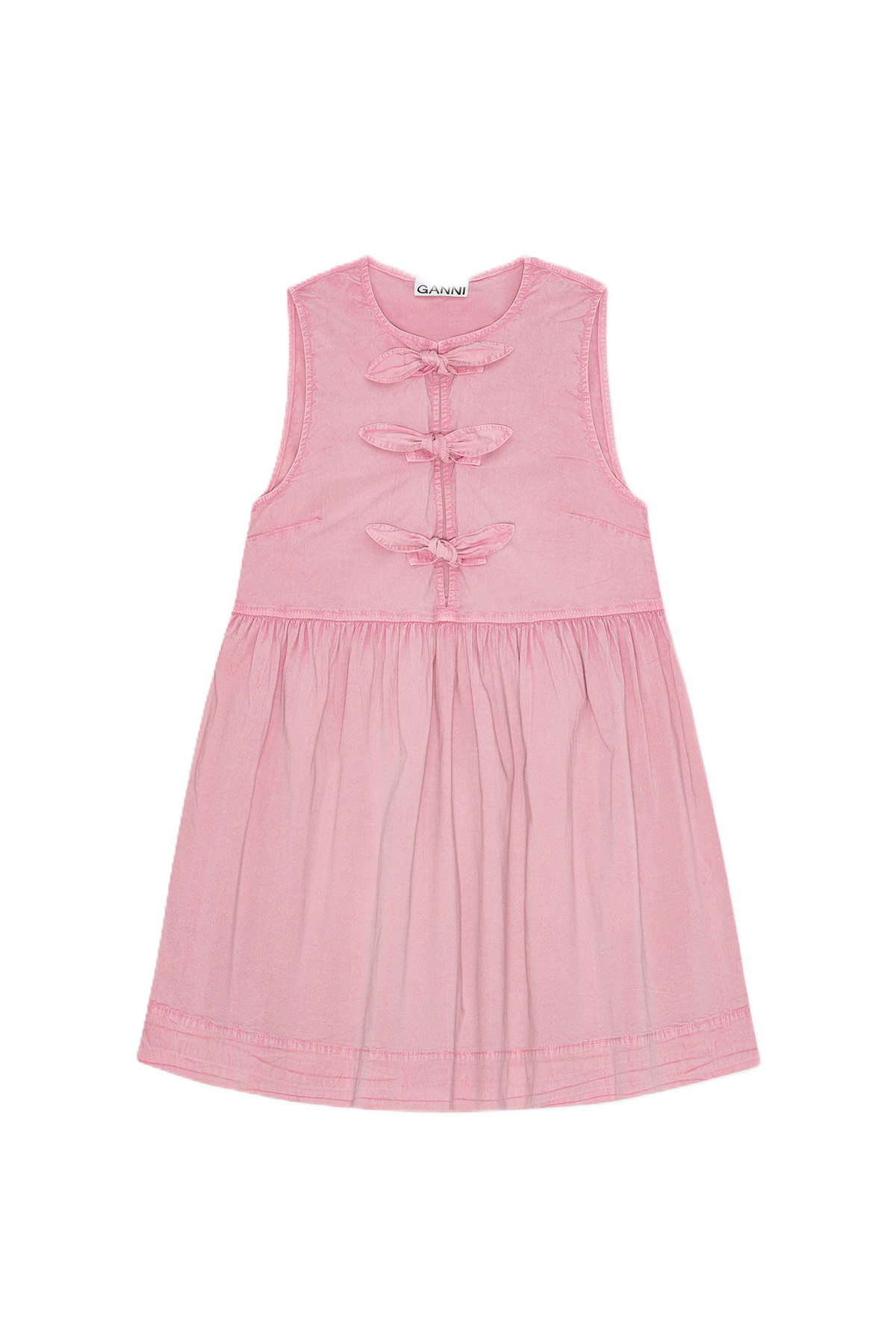 Washed Stretch Cotton Mini Bow Tie Dress - Bleached Mauve