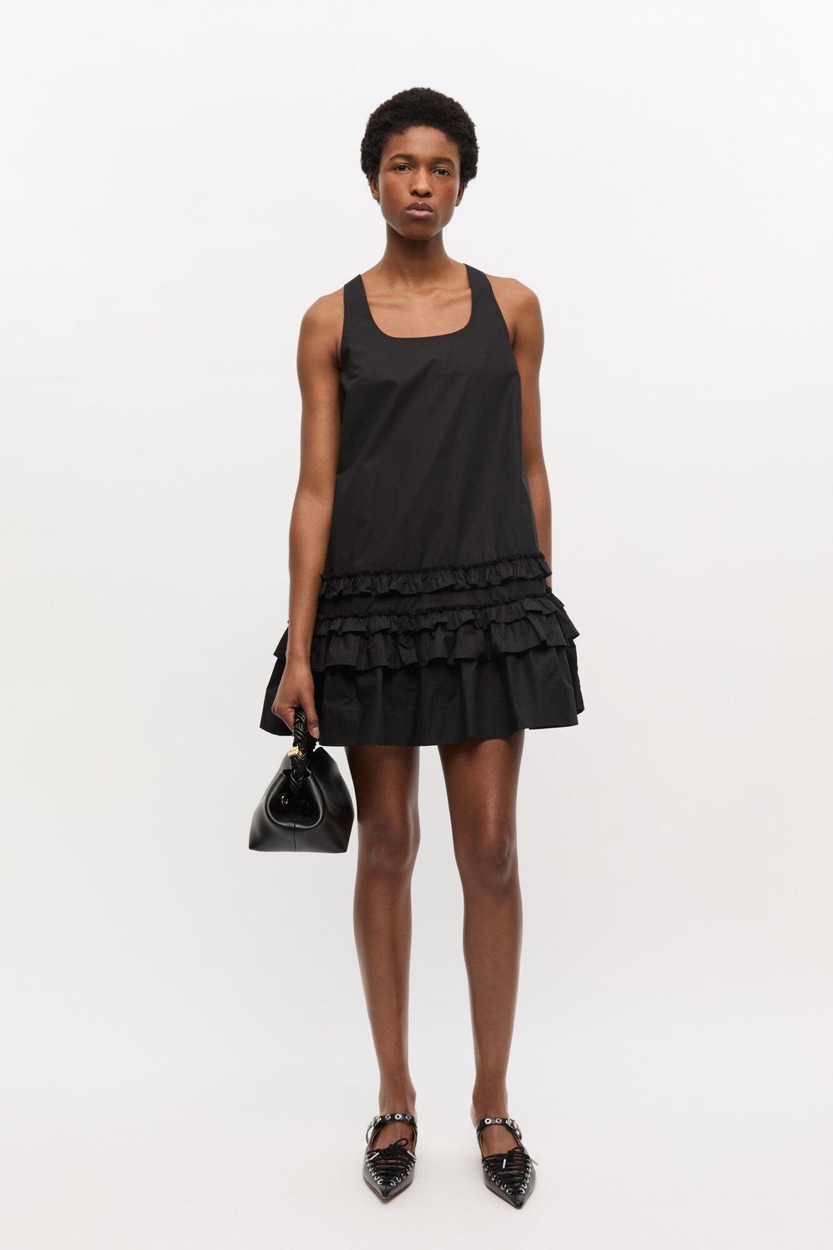 Cotton Poplin U-Neck Mini Dress - Svart