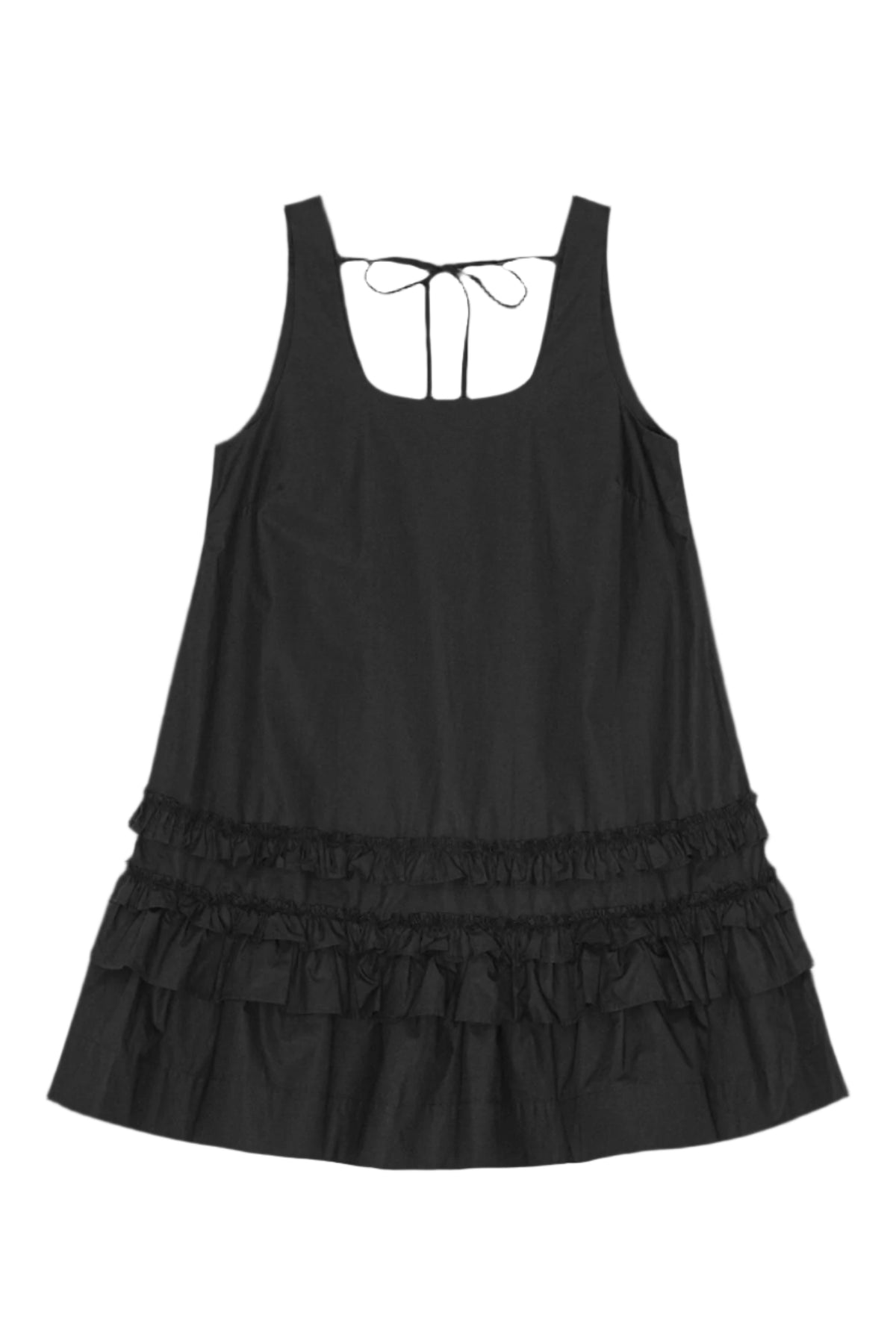 Cotton Poplin U-Neck Mini Dress - Svart