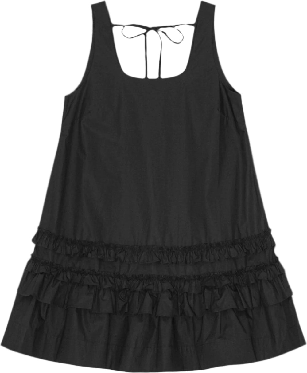 Cotton Poplin U-Neck Mini Dress - Black