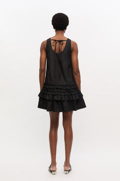 Cotton Poplin U-Neck Mini Dress - Black