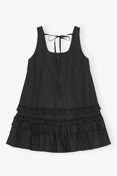 Cotton Poplin U-Neck Mini Dress - Black