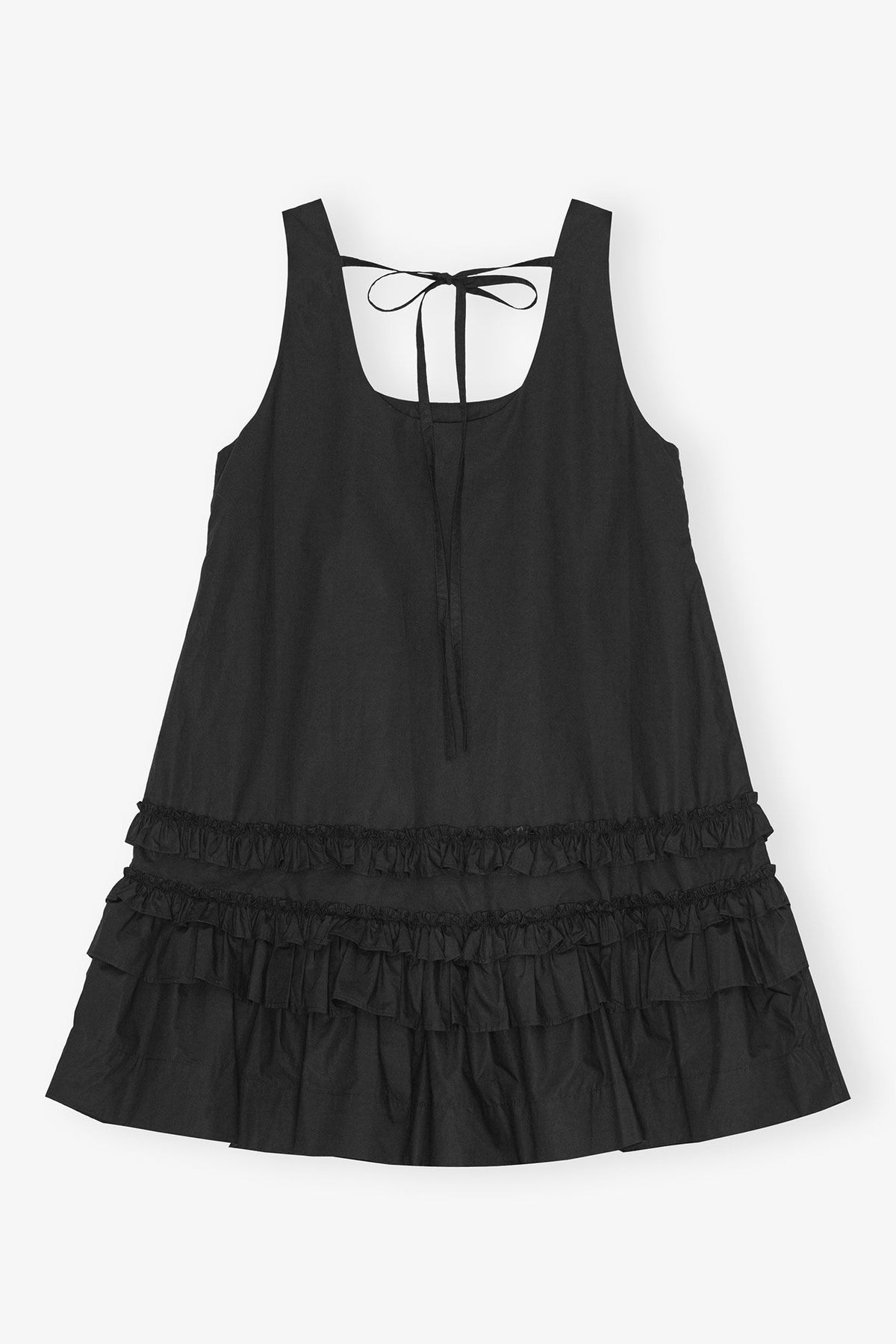 Cotton Poplin U-Neck Mini Dress - Svart