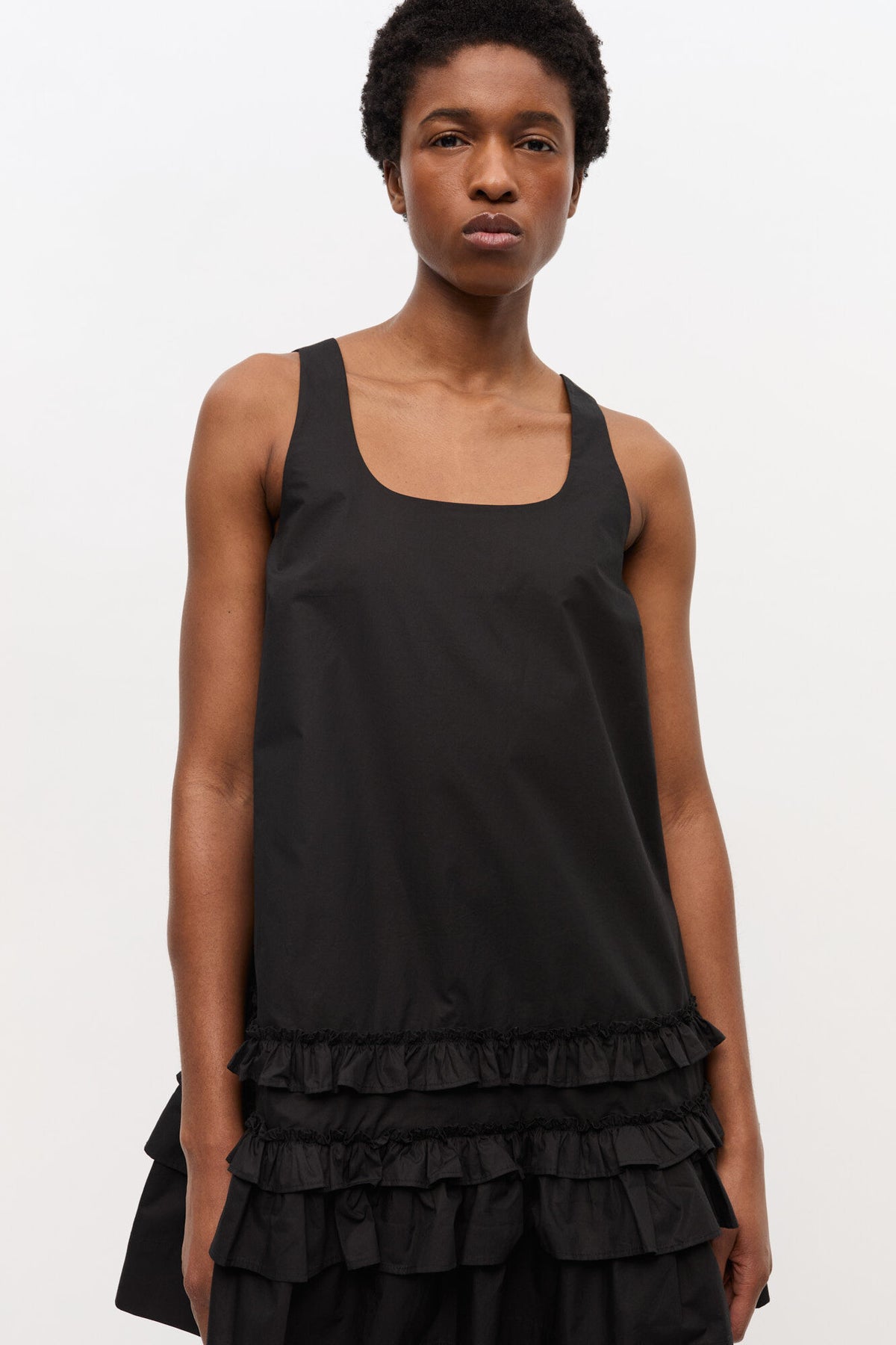 Cotton Poplin U-Neck Mini Dress - Svart
