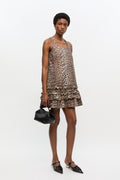Printed Cotton Poplin U-Neck Mini Dress - Leopard