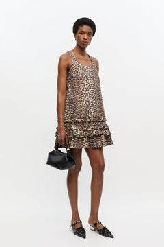 Printed Cotton Poplin U-Neck Mini Dress - Leopard
