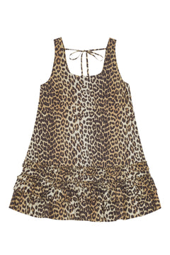 Printed Cotton Poplin U-Neck Mini Dress - Leopard