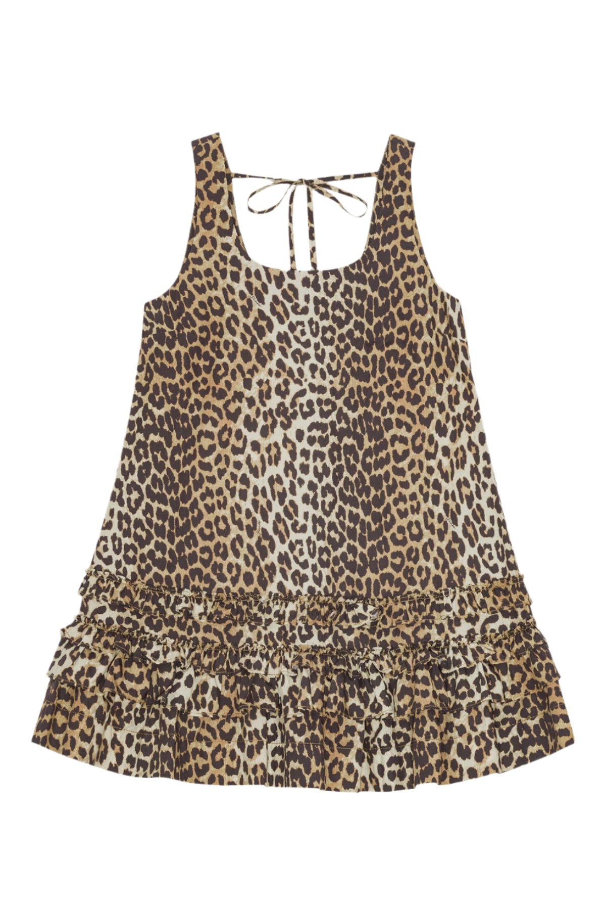 Printed Cotton Poplin U-Neck Mini Dress - Leopard