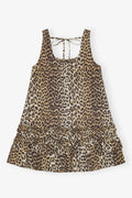 Printed Cotton Poplin U-Neck Mini Dress - Leopard