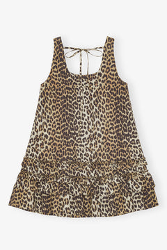 Printed Cotton Poplin U-Neck Mini Dress - Leopard