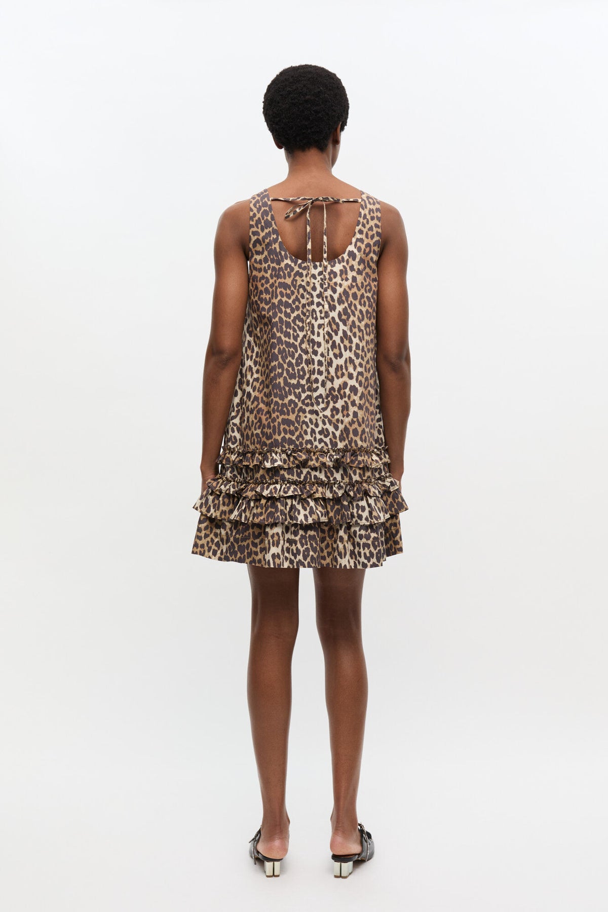Printed Cotton Poplin U-Neck Mini Dress - Leopard