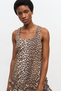 Printed Cotton Poplin U-Neck Mini Dress - Leopard