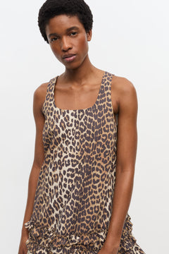 Printed Cotton Poplin U-Neck Mini Dress - Leopard