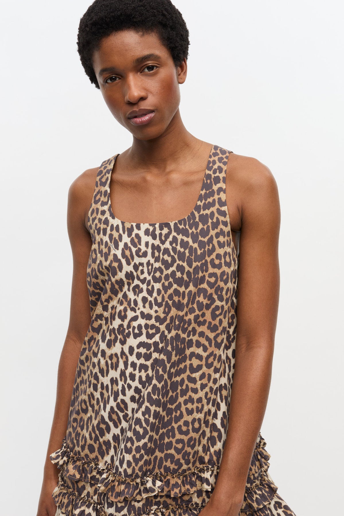 Printed Cotton Poplin U-Neck Mini Dress - Leopard