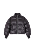 Shiny Nylon Short Puffer Jacket - Svart