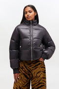 Shiny Nylon Short Puffer Jacket - Svart